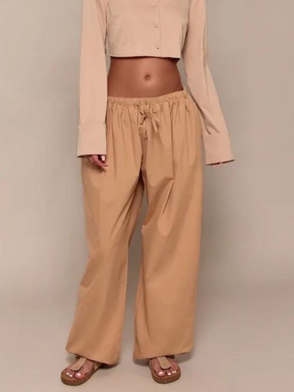 PrettyLittleThing - Camel Cotton Balloon Pants Size 8